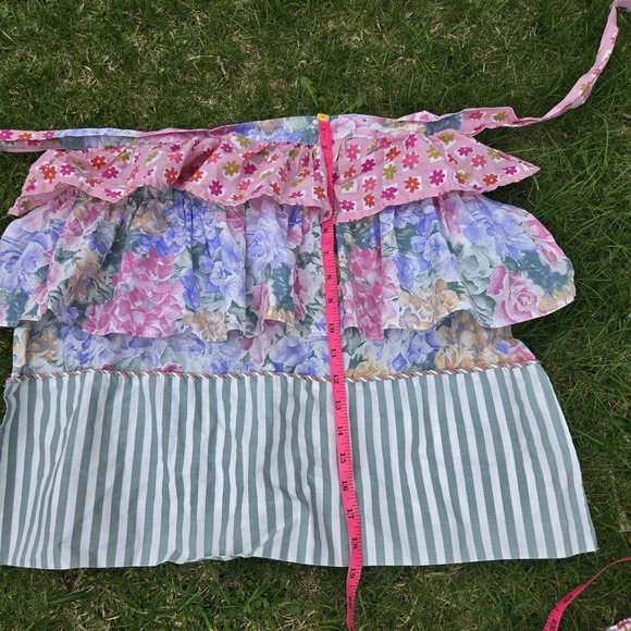 Handmade Multi Layered Waist Apron Floral Stripes Knee Length Prairie Homestead - Picture 8 of 9